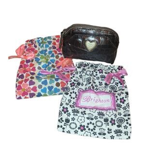 BRIGHTON Brown Patent CrocEmbossed Coin Purse Zipper Pouch 2 Dust Bags Bundle